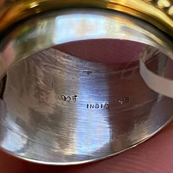 Green amethyst sterling silver and brass ring - Picture 12 of 14